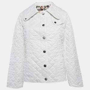 Pre Owned Burberry Brit White Synthetic Quilted Button Front Jacket M