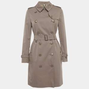 Pre Owned Burberry Brown Gabardine Belted Trench Coat S