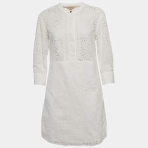 مملوكة مسبقًا Burberry White Cotton Daniela Eyelet Shirt Dress S