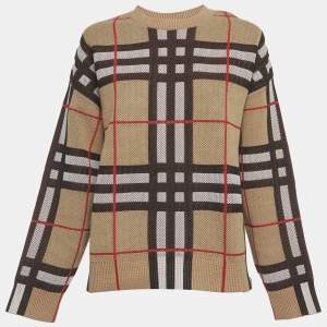 Pre Owned Burberry Brown Checks Cotton Knit Crewneck Sweatshirt L