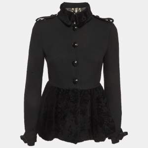 مملوكة مسبقًا Burberry Black Shearling and Crepe Short Coat S