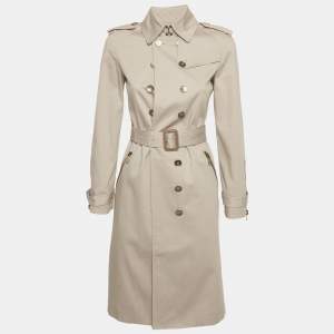 Pre Owned معطف بربري قطن بيج بحزام وصفين من الأزرار M