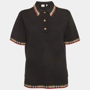 Pre Owned Burberry Black Checks Collar Knit Polo T-Shirt L