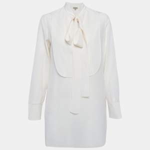 مملوكة مسبقًا Burberry Cream Silk Neck Tie Long Sleeves Top M