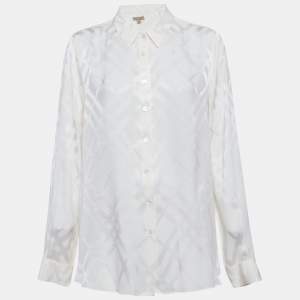 Pre Owned Burberry Cream Textures Silk Long Sleeve Shirt L