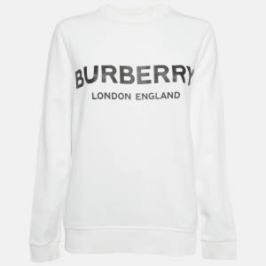 مملوكة مسبقًا Burberry White Logo Print Cotton Knit Sweatshirt S