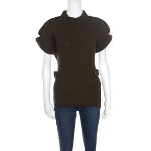 مملوكة مسبقًا Burberry Dark Green Merino Wool Tab Detail High Neck Sweater Top S