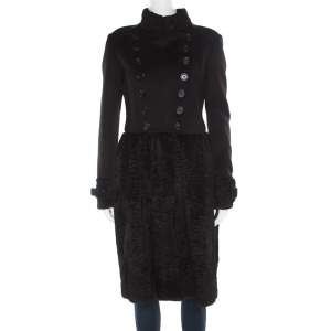 مملوكة مسبقًا Burberry Prorsum Black Wool and Cashmere Rabbit Fur Panel Detail Dress Coat M