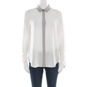 مملوكة مسبقًا Burberry London Grey and White Colorblock Silk Long Sleeve Shirt S