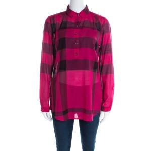 مملوكة مسبقًا Burberry Brit Pink and Black Checked Cotton Voile Shirt XS