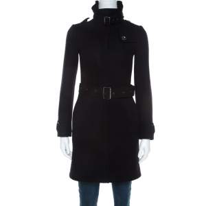 Burberry Brit Black Wool Mid Length Fitted Coat XS 