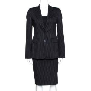 Burberry Black Pinstripe Wool Tailored Skirt Suit S