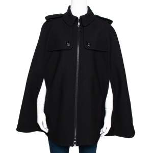 Pre Owned Burberry Black Wool Blend Cape Coat M
