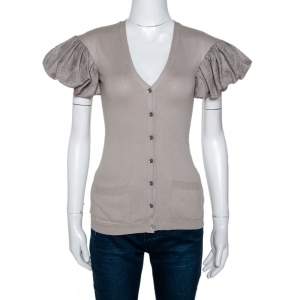 Pre Owned Burberry Prorsum Beige Knit Gathered Sleeve Cardigan S