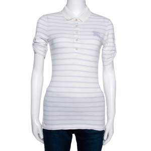 Burberry Brit Off White Striped Cotton Modal Polo T-Shirt XS