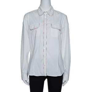 Pre Owned قميص بربري حواف مربعات نوفا قطن مرن كريمي مقاس كبير جداً (اكس لارج)