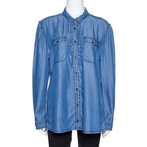 Burberry Brit Blue Lyocell Chambray Pintuck Detail Shirt XL