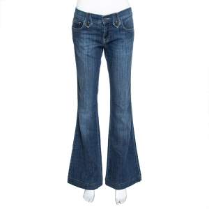 Pre Owned Burberry Blue Medium Washed Denim Flared Leg Jeans M