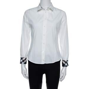 مملوكة مسبقًا Burberry Brit White Stretch Cotton Long Sleeve Shirt M