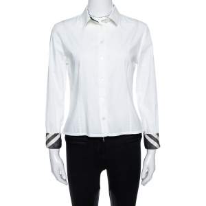 مملوكة مسبقًا Burberry Brit White Stretch Cotton Long Sleeve Shirt M