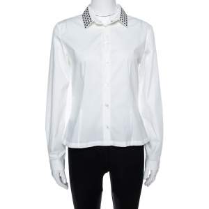 Pre Owned Burberry White Cotton Studded Collar Long Sleeve Shirt M