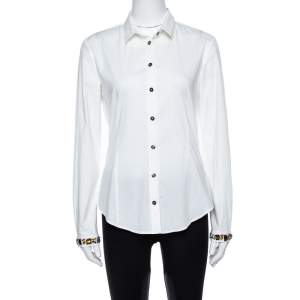 مملوكة مسبقًا Burberry Brit White Cotton Jewel Embellished Cuff Long Sleeve Shirt M