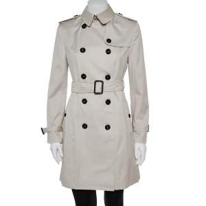 Pre Owned Burberry Stone Cotton Belted Trench Coat S