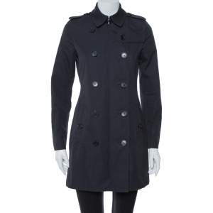 Pre Owned Burberry Midnight Blue Gabardine & Jacquard Lapel Detail Trench Coat S
