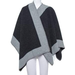Pre Owned Burberry Black & Grey Wool Poncho (One Size)