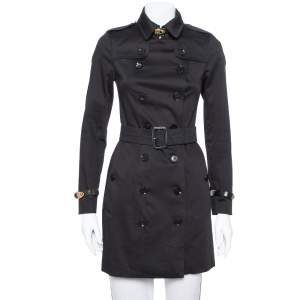 Burberry Black Cotton Paneled Belted Mid Length Coat XS