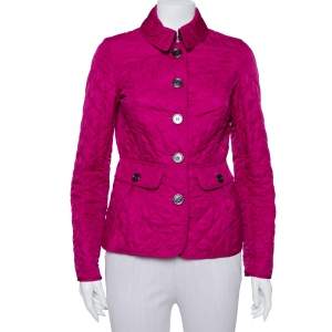 Pre Owned Burberry Brit Fuschia Pink Synthetic Quilted Jacket S