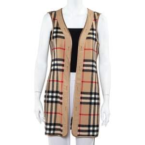 Pre Owned Burberry Beige Sandringham Check Patterned Cashmere & Wool Warmer L
