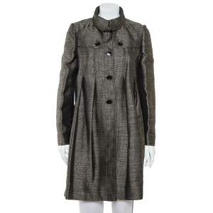 Pre Owned Burberry Metallic Tweed Button Front Knee Length Coat M