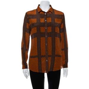Pre Owned Burberry Brown Printed Silk Button Front Shirt M