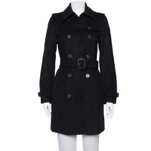 Pre Owned Burberry Black Wool & Cashmere Belted Double Breasted Coat S