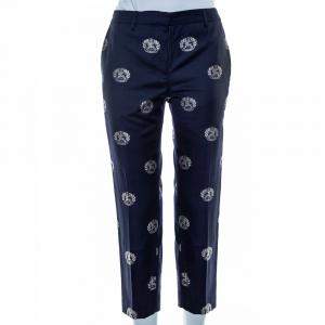 Burberry Navy Blue Wool Crest Detail Cropped Trousers S