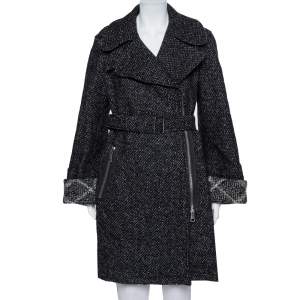 Pre Owned Burberry Brit Black Tweed Zip Front Double Breasted Coat S