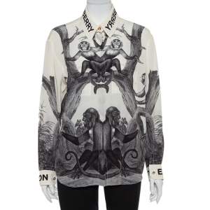 Pre Owned Burberry Cream Montage Printed Silk button Front Shirt M