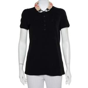 Pre Owned Burberry Brit Black Novacheck Collar Polo Shirt L