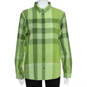 Pre Owned Burberry Brit Green Checkered Cotton Button Front Shirt XL