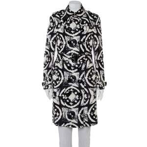 Pre Owned معطف بربري حرير مونوكرومي بصفين أزرار بحزام مقاس كبير - لارج