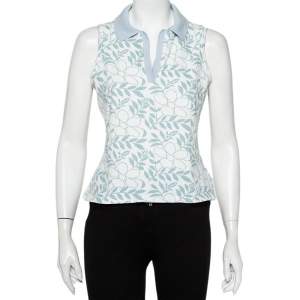 Burberry White Floral Printed Cotton Pique Sleeveless Polo T-Shirt L
