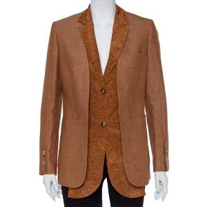 Burberry Brown Wool Contrast Collar Trim Button Front Jacket S