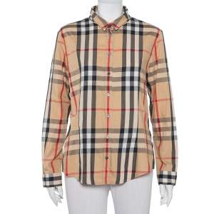 Pre Owned Burberry Brit Beige Nova Checkered Cotton Button Front Shirt XL
