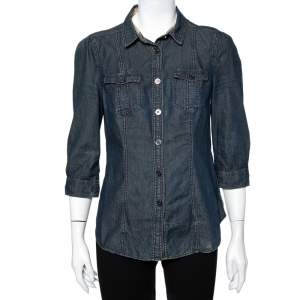 Pre Owned Burberry Brit Navy Blue Lightweight Denim Button Front Shirt M