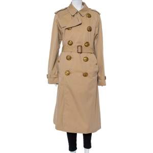 Pre Owned Burberry Beige Cotton Bird Metal Button Detail Belted Trench Coat XL