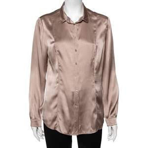 Pre Owned Burberry Beige Silk Satin Paneled Button Front Shirt M