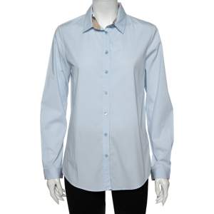 Pre Owned Burberry Brit Powder Blue Cotton Button Front Shirt L