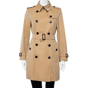 Burberry Beige Cotton Double Breasted Belted Trench Coat M