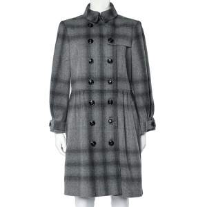 Burberry Grey Wool & Cashmere Double Breasted Button Front Coat M